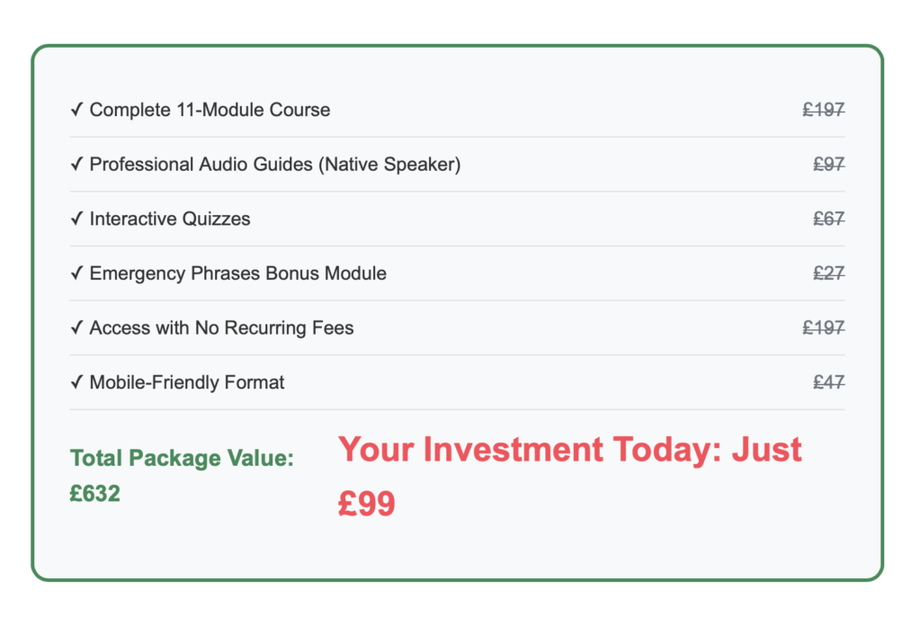 Italian for holidays course value breakdown